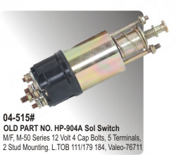 Self Solenoid Switch M-50 Series 12 Volt 4 Cap Bolts, 5 Terminals, 2 Stud Mounting equivalent to Lucas TOB 111 / 179 / 184,Valeo