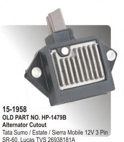 Alternator Regulator (Cutout) Tata Sumo / Estate / Sierra Mobile 12V 3 Pin SR-60 equivalent to 26938181A (HP-15-195