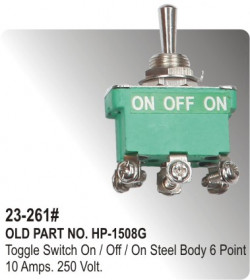 Toggle Switch On / Off / On Steel Body 6 Point (Double Pole / Double Throw / Centre Off) 10 Amps. 250 Volt (Hp-23-2616#)