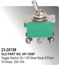 Toggle Switch On / On Steel Body 6 Point (Double Pole / Double Throw) 10 Amps. 250 Volt (Hp-23-2615#)