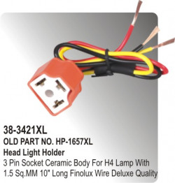 Head Light Holder 3 Pin Socket Bacolite Body 4 MM Wire (HP-38-3421)