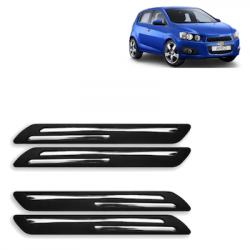  Premium Quality Car Bumper Protector Guard with Double Chrome Strip for Chevrolet Aveo (Set of 4)