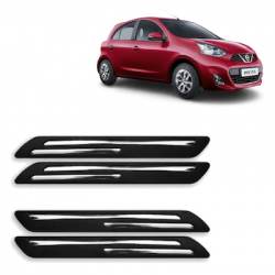  Premium Quality Car Bumper Protector Guard with Double Chrome Strip for Nissan Micra (Set of 4)