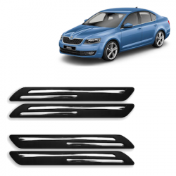  Premium Quality Car Bumper Protector Guard with Double Chrome Strip for Skoda Octavia (Set of 4)