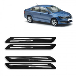  Premium Quality Car Bumper Protector Guard with Double Chrome Strip for Skoda Rapid (Set of 4)