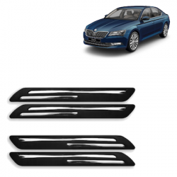  Premium Quality Car Bumper Protector Guard with Double Chrome Strip for Skoda Superb (Set of 4)