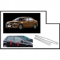 Alpine Premium Quality Car Outer Door Window Glass Beading Garnish Weatherstrip (Chrome) Swift Dzire 2017 Onwards (Set of 4)