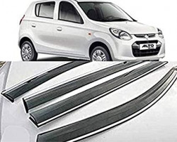 Alpine Premium Quality Door/Sun Rain Visor Guard for Alto 800 With Chrome Lining (Injection Moulded)
