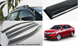 Alpine Premium Quality Door/Sun Rain Visor Guard for Amaze Type 3 With Chrome Lining (Injection Moulded)