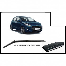 Alpine Premium Quality Door/Sun Rain Visor Guard for i10 Grand NIOS With Chrome Lining (Injection Moulded)