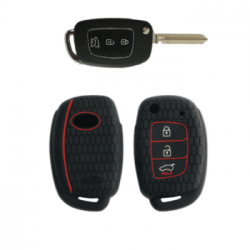 KeyCare KC-10 Key Cover Silicone For Aura / Creta / i10 Grand Nios / i20 2020 Onwards / i20 Elite / i20 Active / Xcent 2019 Onwards (Black)