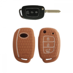 KeyCare KC-10 Key Cover Silicone For Aura / Creta / i10 Grand Nios / i20 2020 Onwards / i20 Elite / i20 Active / Xcent 2019 Onwards (Brown)