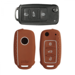 KeyCare KC-13 Key Cover Silicone For Ameo / Fabia / Jetta / Laura / Octavia 2014 Onwards / Polo / Rapid / Superb / Vento / Yeti (Brown)