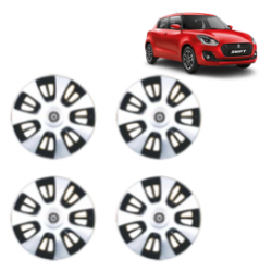 Premium Quality Car Full Wheel Cover Caps Centre Bolt Type 13 inches (33.02 cm) (FX) (Double Colour Silver-Black) For Swift New