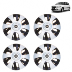 Premium Quality Car Full Wheel Cover Caps Centre Bolt Type 13 inches (33.02 cm) (Power) (Double Colour Silver-Black) For Fabia