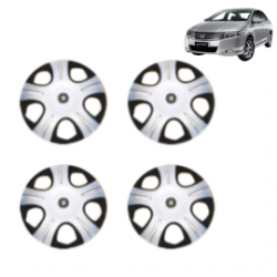 Premium Quality Car Full Wheel Cover Caps Centre Bolt Type 13 inches (33.02 cm) (Prius) (Double Colour Silver-Black) For City iVTEC Type 5