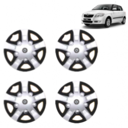 Premium Quality Car Full Wheel Cover Caps Centre Bolt Type 13 inches (33.02 cm) (Rhino) (Double Colour Silver-Black) For Fabia