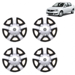 Premium Quality Car Full Wheel Cover Caps Centre Bolt Type 13 inches (33.02 cm) (Rhino) (Double Colour Silver-Black) For Logan