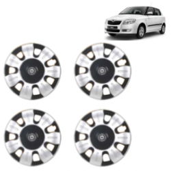 Premium Quality Car Full Wheel Cover Caps Centre Bolt Type 13 inches (33.02 cm) (Smart) (Double Colour Silver-Black) For Fabia