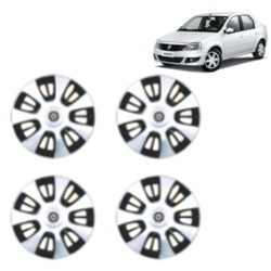 Premium Quality Car Full Wheel Cover Caps Centre Bolt Type 13 Inches (FX) (Double Colour Silver-Black) For Logan
