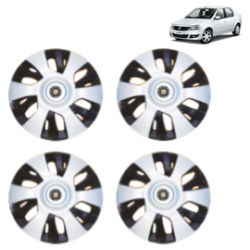 Premium Quality Car Full Wheel Cover Caps Centre Bolt Type 13 Inches (Power) (Double Colour Silver-Black) For Logan