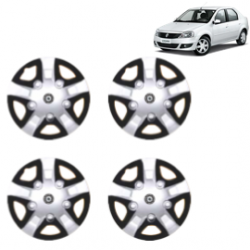 Premium Quality Car Full Wheel Cover Caps Centre Bolt Type 13 Inches (Rhino) (Double Colour Silver-Black) For Logan