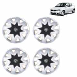 Premium Quality Car Full Wheel Cover Caps Centre Bolt Type 13 Inches (Star) (Double Colour Silver-Black) For Logan