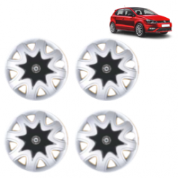 Premium Quality Car Full Wheel Cover Caps Centre Bolt Type 13 Inches (Star) (Double Colour Silver-Black) For Polo