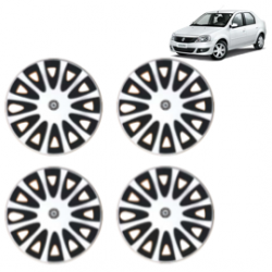 Premium Quality Car Full Wheel Cover Caps Centre Bolt Type 13 Inches (Tracer) (Double Colour Silver-Black) For Logan