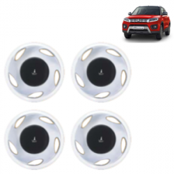 Premium Quality Car Full Wheel Cover Caps Clip Type 12 inches (30.48 cm) (Amazer) (Double Colour Silver-Black) For Brezza