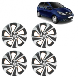 Premium Quality Car Full Wheel Cover Caps Clip Type 12 inches (30.48 cm) (Corona A) (Double Colour Silver-Black) For Indica Vista New