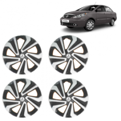 Premium Quality Car Full Wheel Cover Caps Clip Type 12 inches (30.48 cm) (Corona A) (Double Colour Silver-Black) For Indigo Manza