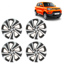 Premium Quality Car Full Wheel Cover Caps Clip Type 12 inches (30.48 cm) (Corona A) (Double Colour Silver-Black) For S-Presso