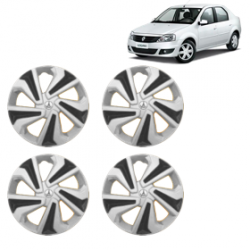 Premium Quality Car Full Wheel Cover Caps Clip Type 12 inches (30.48 cm) (Corona C) (Double Colour Silver-Black) For Logan