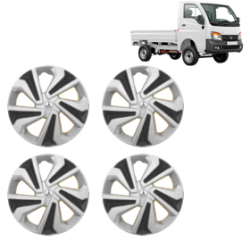 Premium Quality Car Full Wheel Cover Caps Clip Type 12 inches (30.48 cm) (Corona C) (Double Colour Silver-Black) For Tata Ace