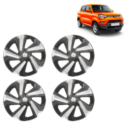 Premium Quality Car Full Wheel Cover Caps Clip Type 12 inches (30.48 cm) (Corona D) (Double Colour Silver-Black) For S-Presso