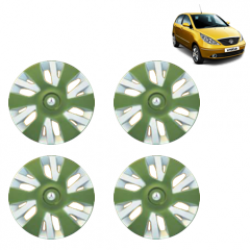 Premium Quality Car Full Wheel Cover Caps Clip Type 12 inches (30.48 cm) (Power) (Double Colour Green-Silver) For Indica Vista New