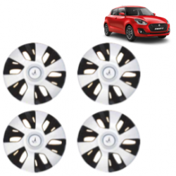 Premium Quality Car Full Wheel Cover Caps Clip Type 12 inches (30.48 cm) (Power) (Double Colour Silver-Black) For Swift New