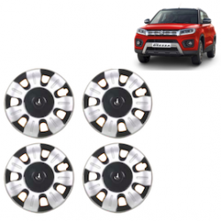 Premium Quality Car Full Wheel Cover Caps Clip Type 12 inches (30.48 cm) (Smart) (Double Colour Silver-Black) For Brezza