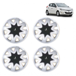 Premium Quality Car Full Wheel Cover Caps Clip Type 12 inches (30.48 cm) (Star) (Double Colour Silver-Black) For i20