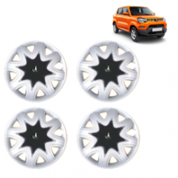 Premium Quality Car Full Wheel Cover Caps Clip Type 12 inches (30.48 cm) (Star) (Double Colour Silver-Black) For S-Presso
