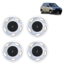 Premium Quality Car Full Wheel Cover Caps Clip Type 12 Inches (Amazer) (Double Colour Silver-Black) For Alto 2012 Onwards