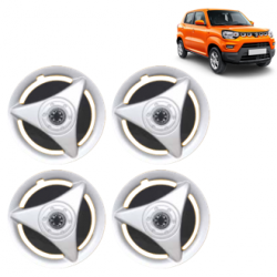 Premium Quality Car Full Wheel Cover Caps Clip Type 12 Inches (ATR) (Double Colour Silver-Black) For S-Presso