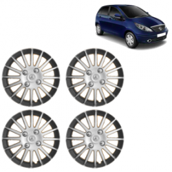 Premium Quality Car Full Wheel Cover Caps Clip Type 12 Inches (Camry A) (Double Colour Silver-Black) For Indica Vista New