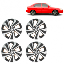 Premium Quality Car Full Wheel Cover Caps Clip Type 12 Inches (Corona A) (Double Colour Silver-Black) For Accent Viva