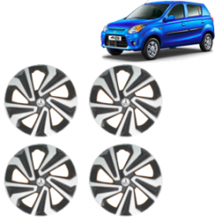 Premium Quality Car Full Wheel Cover Caps Clip Type 12 Inches (Corona A) (Double Colour Silver-Black) For Alto 800