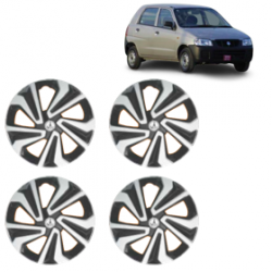 Premium Quality Car Full Wheel Cover Caps Clip Type 12 Inches (Corona A) (Double Colour Silver-Black) For Alto New Model