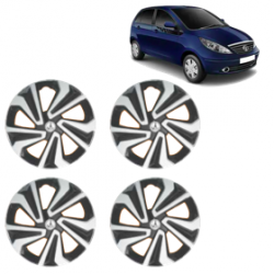 Premium Quality Car Full Wheel Cover Caps Clip Type 12 Inches (Corona A) (Double Colour Silver-Black) For Indica Vista New