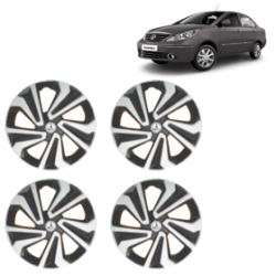 Premium Quality Car Full Wheel Cover Caps Clip Type 12 Inches (Corona A) (Double Colour Silver-Black) For Indigo Manza