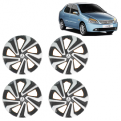 Premium Quality Car Full Wheel Cover Caps Clip Type 12 Inches (Corona A) (Double Colour Silver-Black) For Indigo New Model